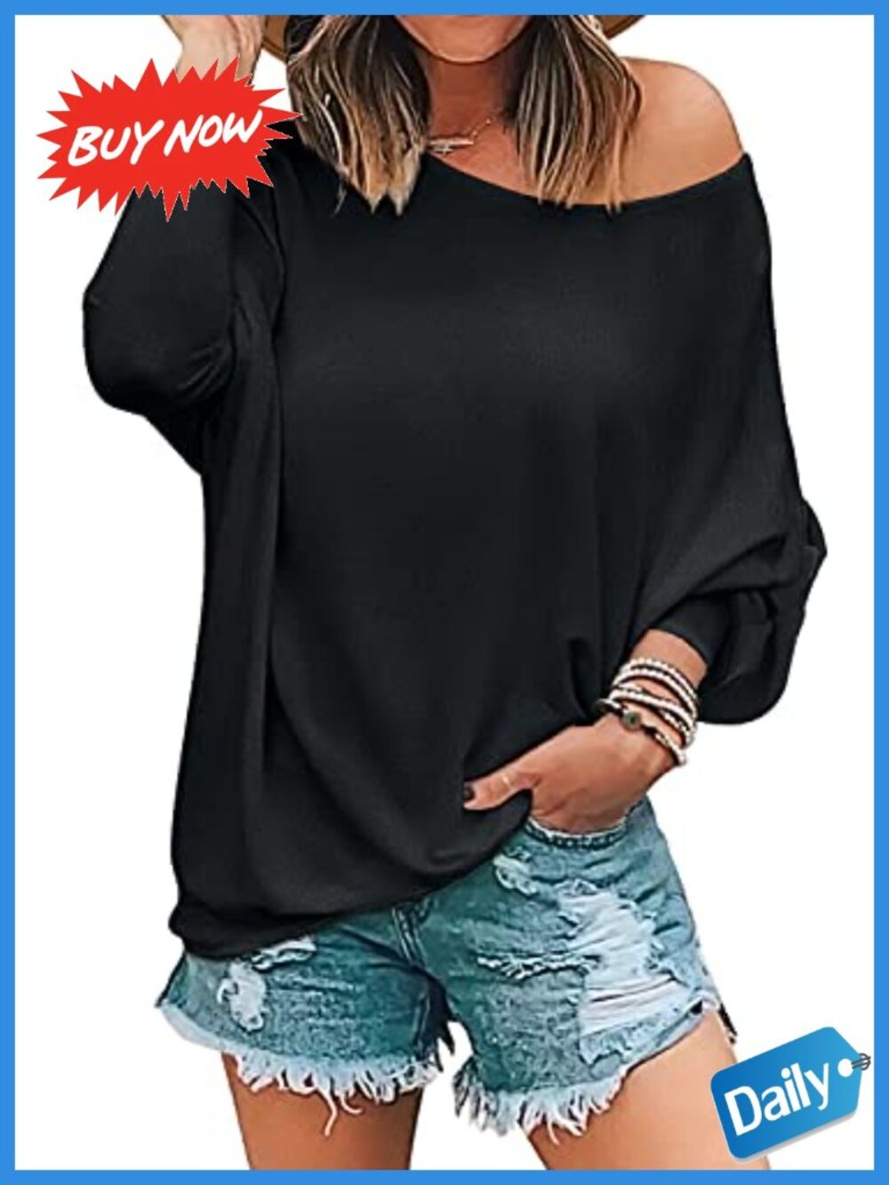 Women's Long Sleeve Batwing Dolman T-Shirt Blouse Off Shoulder Top